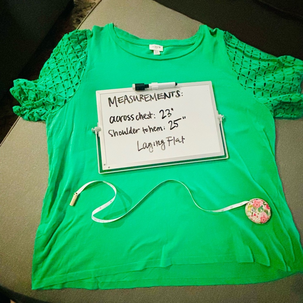J. Crew Factory Kelly Green Puff Eyelet Sleeve T-Shirt - Picture 6 of 7